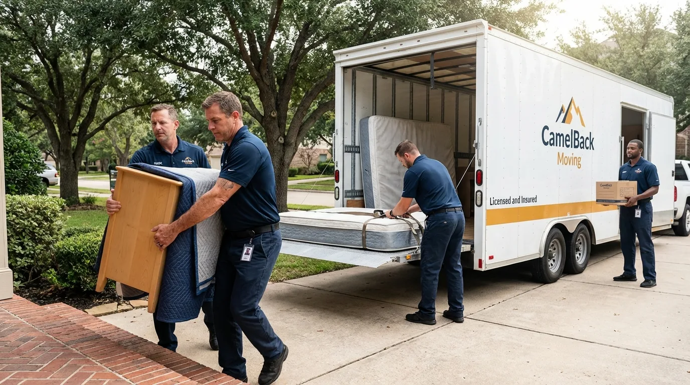 Crew loading residential truck for cross-state move from Milton, FL